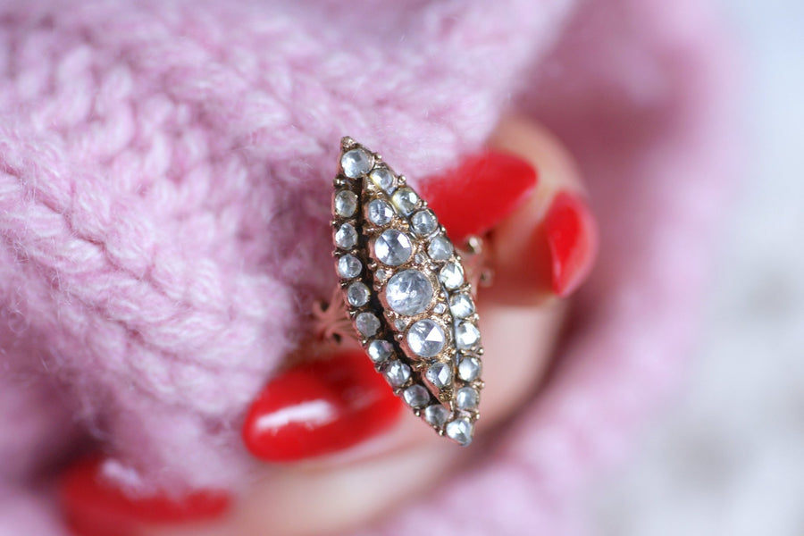 Antique marquise ring in pink gold and diamonds - Galerie Pénélope