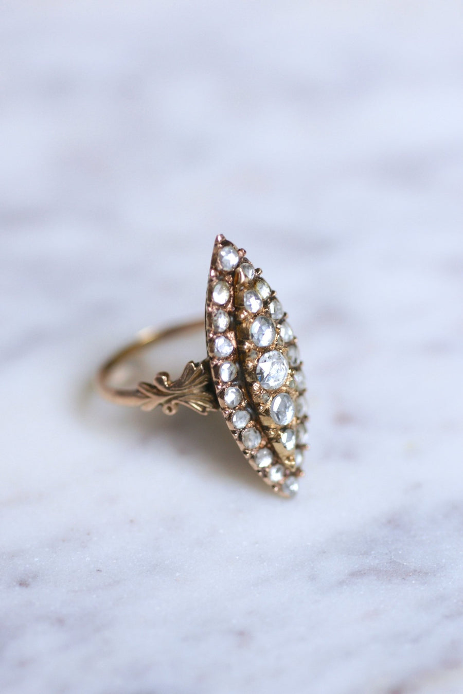 Antique marquise ring in pink gold and diamonds - Galerie Pénélope