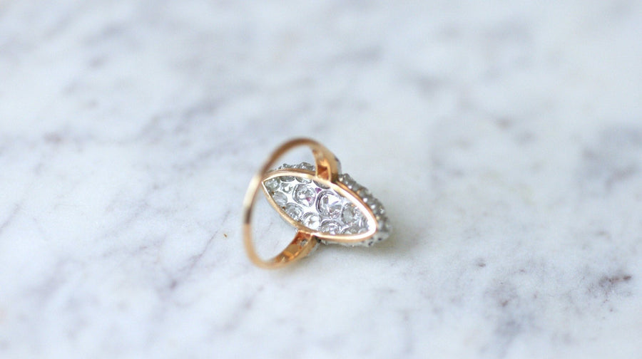 Marquise diamond ring in rose gold and platinum - Galerie Pénélope