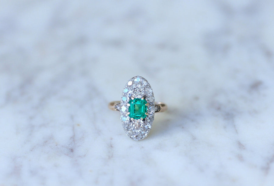 Marquise Colombian emerald & diamond ring - Penelope Gallery