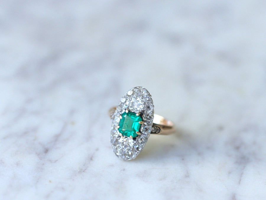 Marquise Colombian emerald & diamond ring - Penelope Gallery