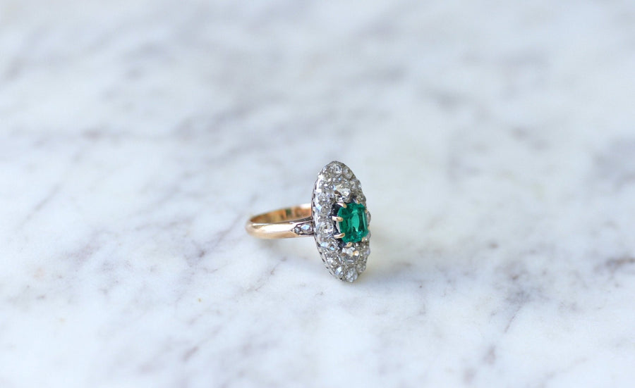 Marquise Colombian emerald & diamond ring - Penelope Gallery