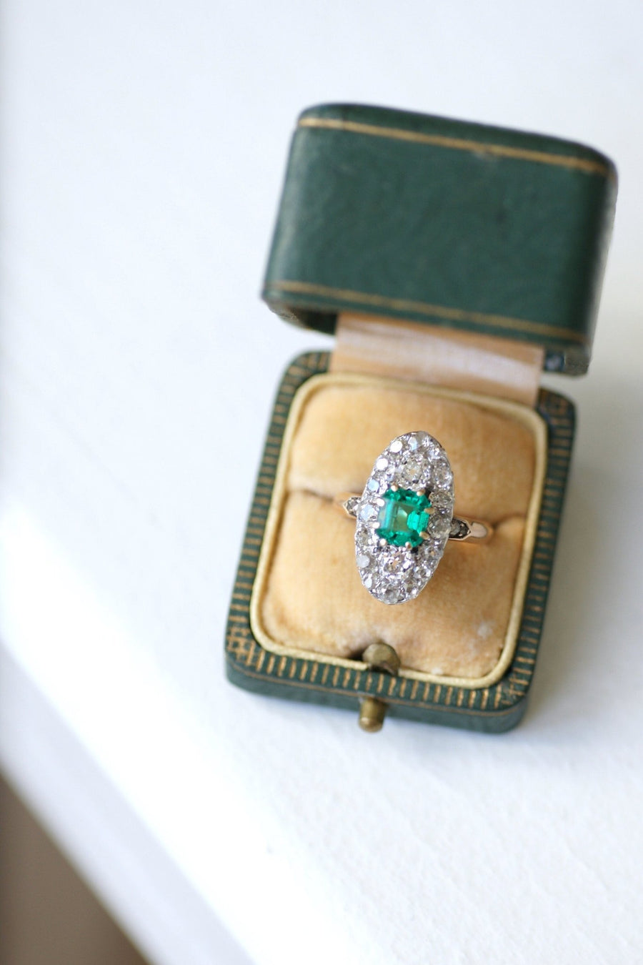 Marquise Colombian emerald & diamond ring - Penelope Gallery