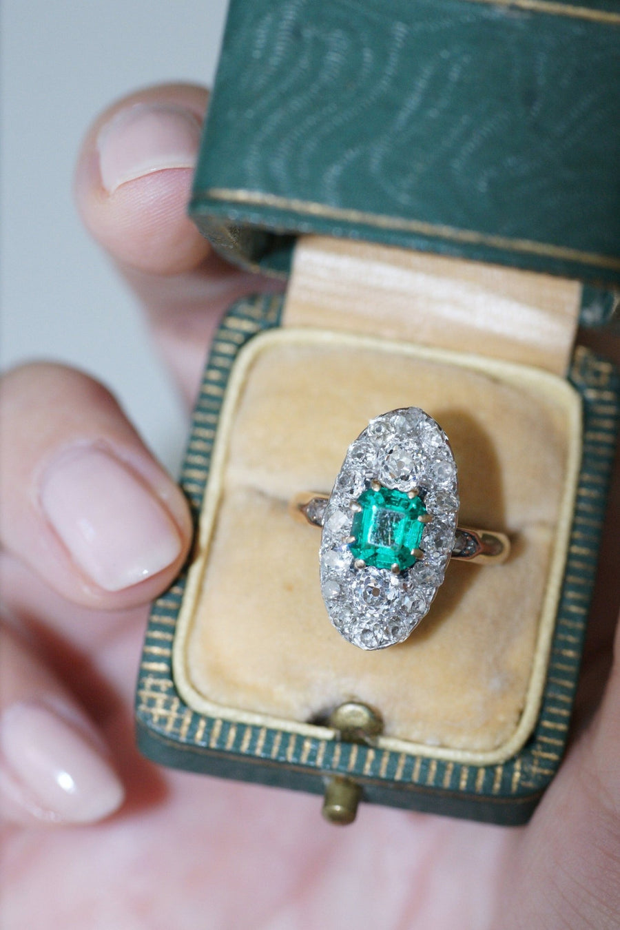 Marquise Colombian emerald & diamond ring - Penelope Gallery