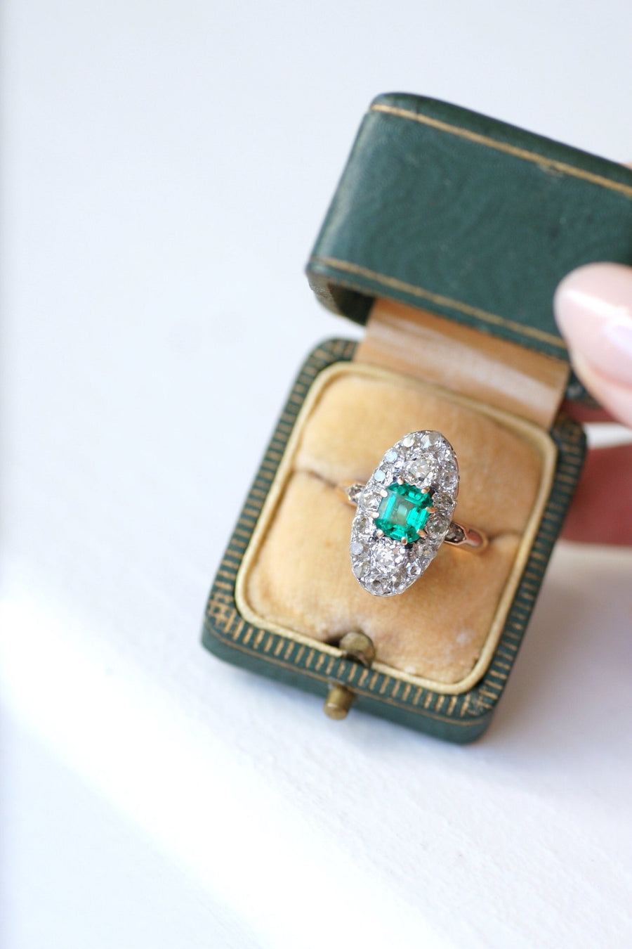 Marquise Colombian emerald & diamond ring - Penelope Gallery