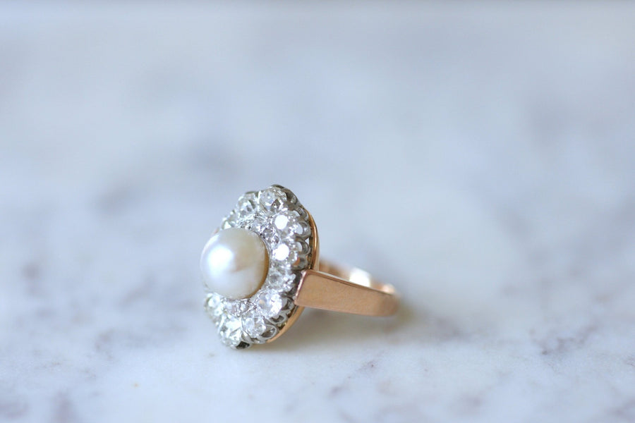 Marquise pearl ring with diamond setting - Galerie Pénélope