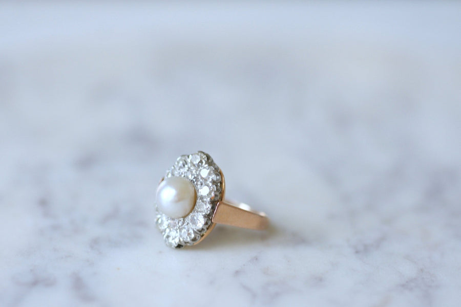 Marquise pearl ring with diamond setting - Galerie Pénélope