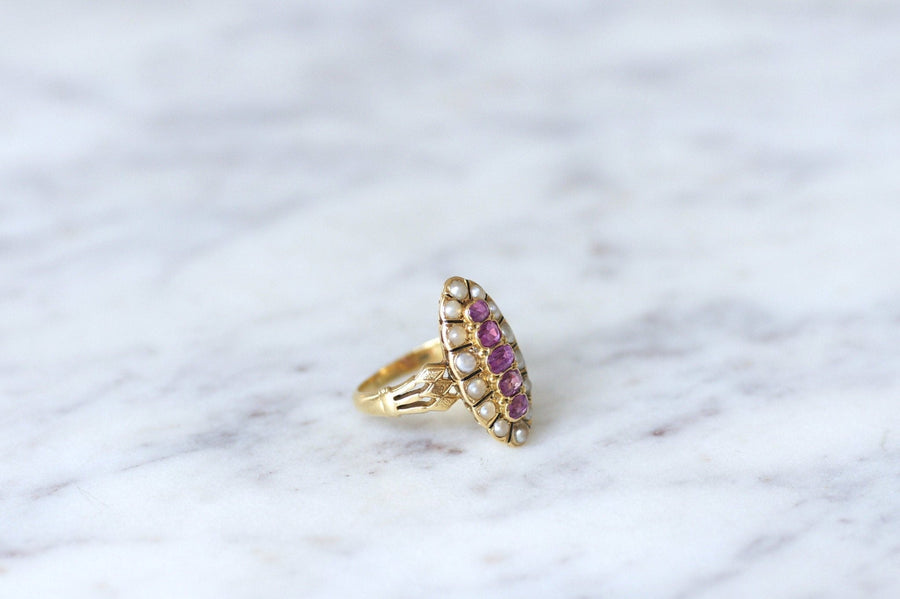 Marquise pearl and ruby ring - Galerie Pénélope