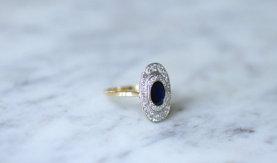 Marquise sapphire and diamond ring - Galerie Pénélope