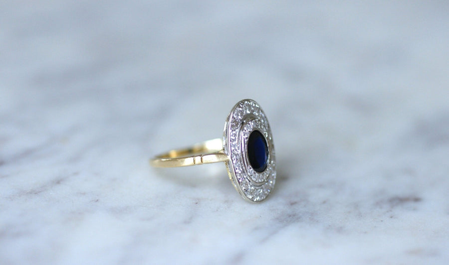 Marquise sapphire and diamond ring - Galerie Pénélope