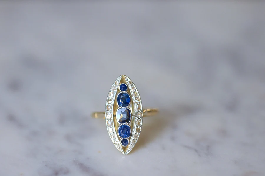 Marquise ring with sapphires and diamonds - Penelope Gallery