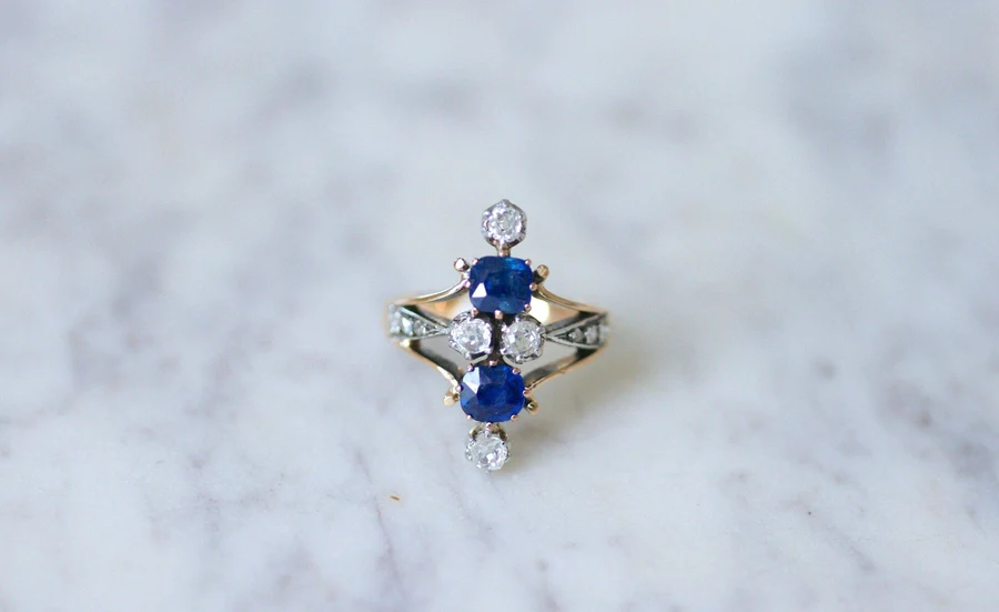 Marquise sapphire and diamond ring - Penelope Gallery