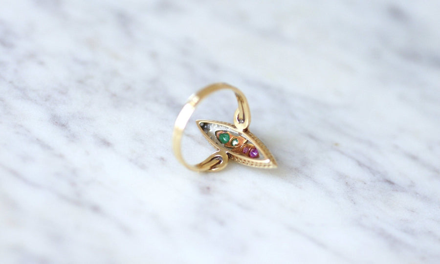 Marquise snake ring with emeralds, rubies and diamonds - Penelope Gallery