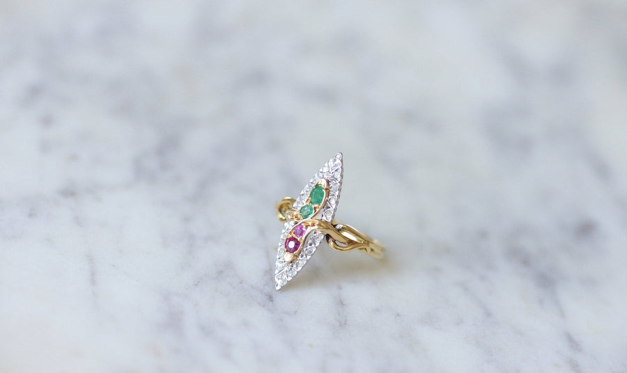 Marquise snake ring with emeralds, rubies and diamonds - Penelope Gallery