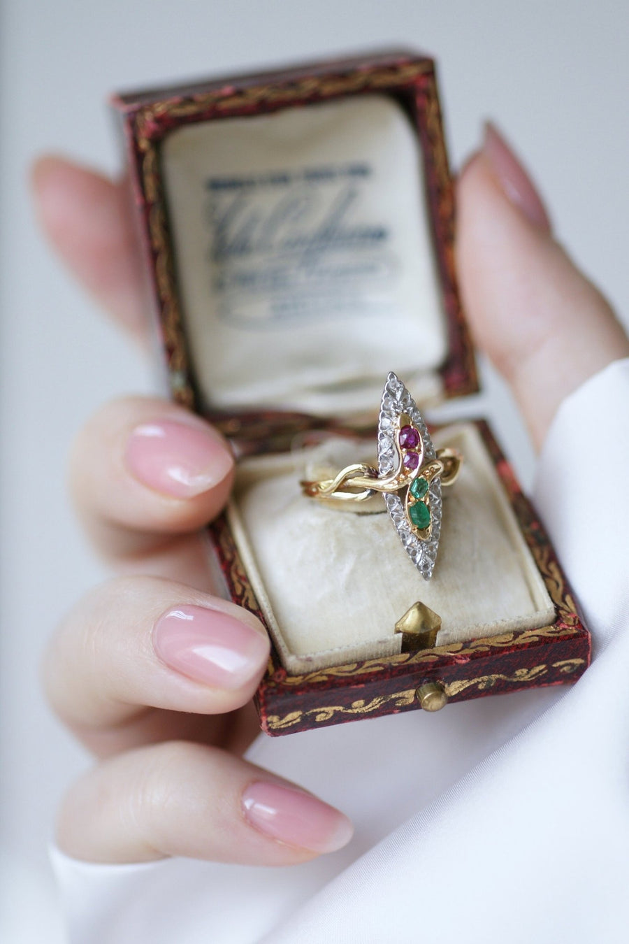 Marquise snake ring with emeralds, rubies and diamonds - Penelope Gallery