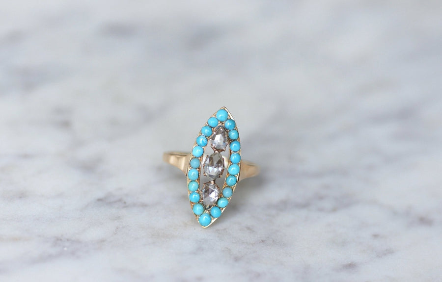 Turquoise and diamond marquise ring - Galerie Pénélope