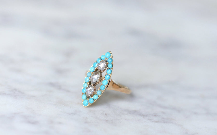 Turquoise and diamond marquise ring - Galerie Pénélope