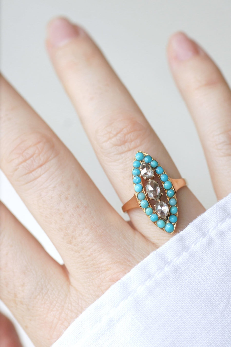 Turquoise and diamond marquise ring - Galerie Pénélope