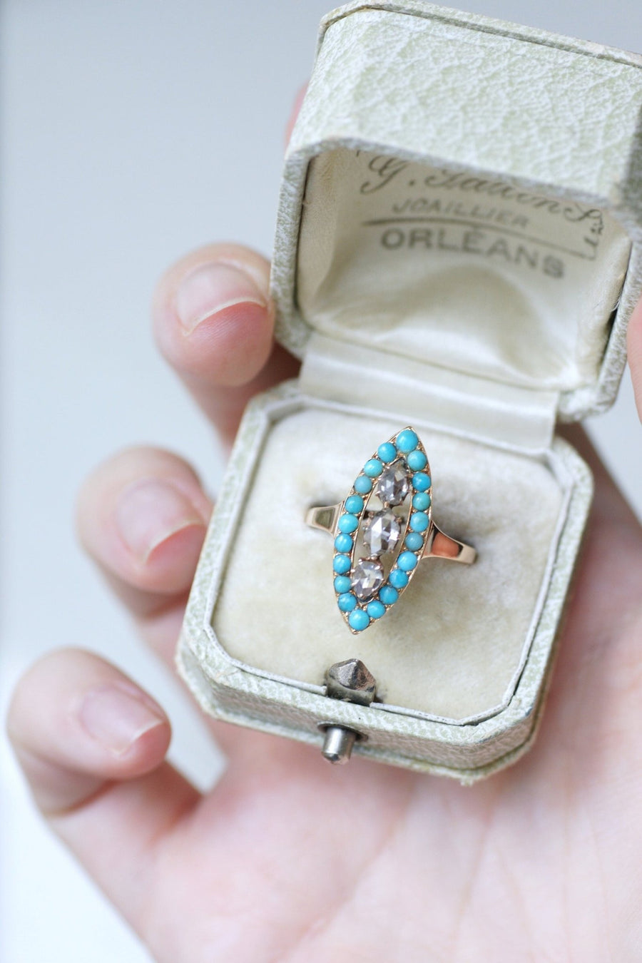 Turquoise and diamond marquise ring - Galerie Pénélope