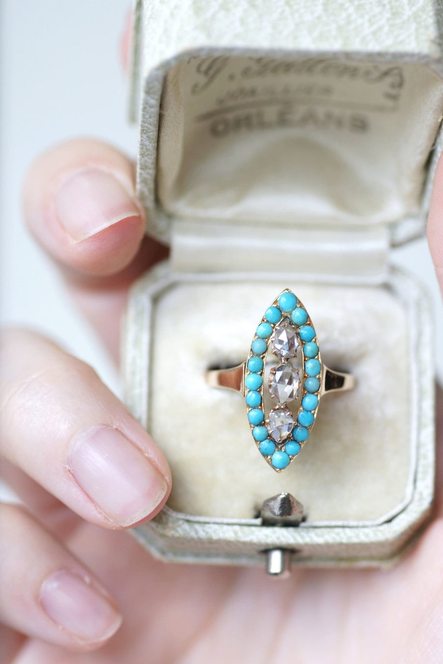 Turquoise and diamond marquise ring - Galerie Pénélope