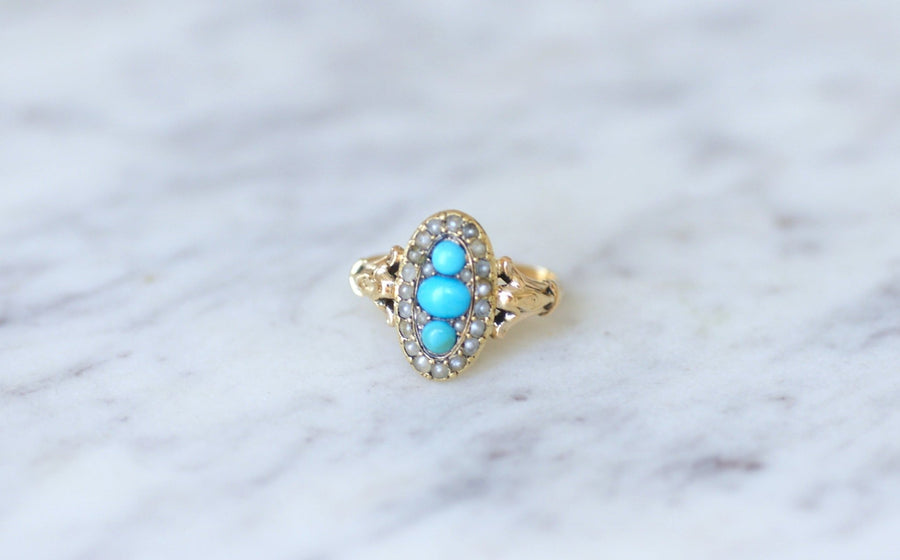 Turquoise and pearl marquise ring - Penelope Gallery