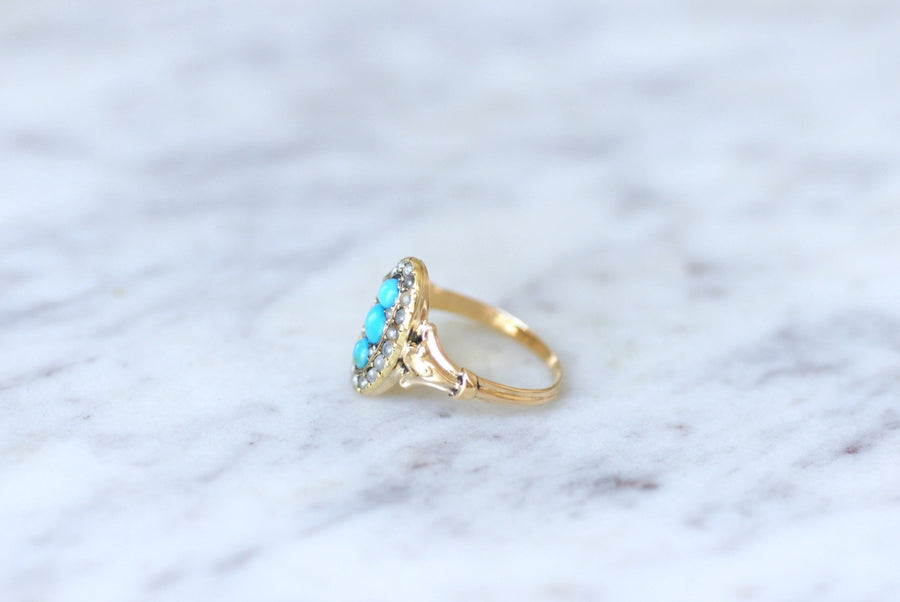 Turquoise and pearl marquise ring - Penelope Gallery