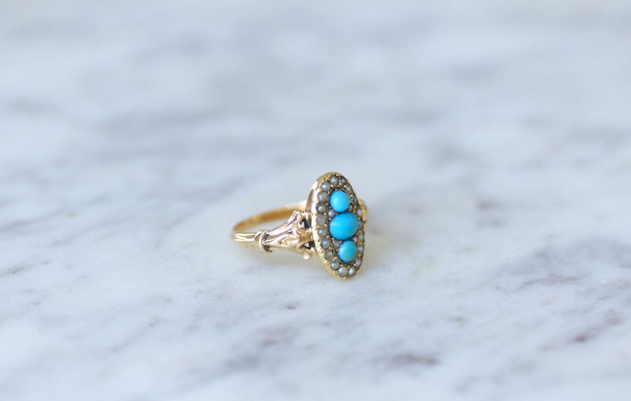 Turquoise and pearl marquise ring - Penelope Gallery