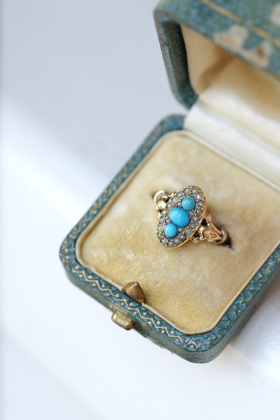 Turquoise and pearl marquise ring - Penelope Gallery