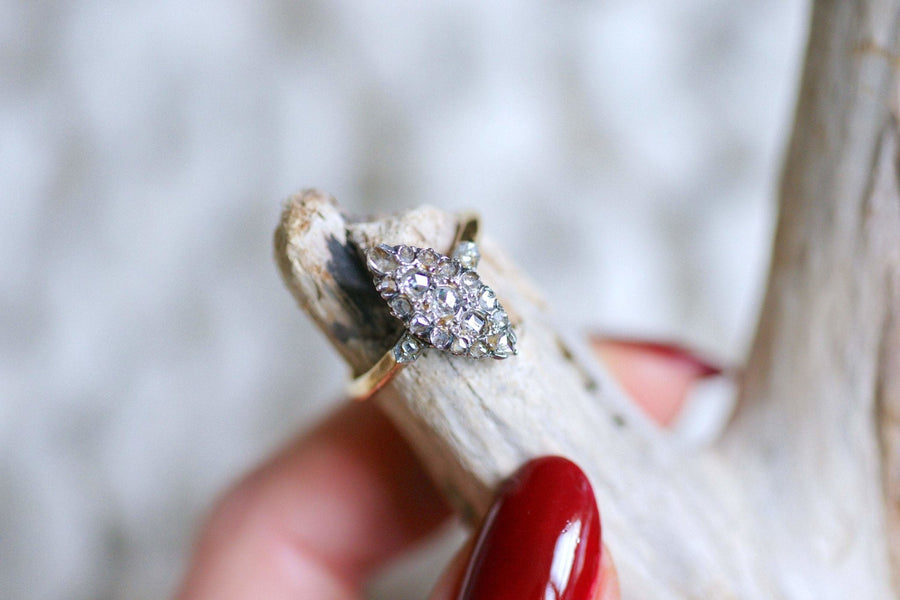 Victorian Marquise ring with diamonds on gold and silver - Galerie Pénélope