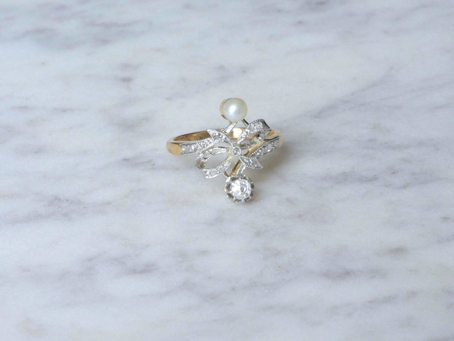 Pearl and Diamond Knot Ring - Penelope Gallery