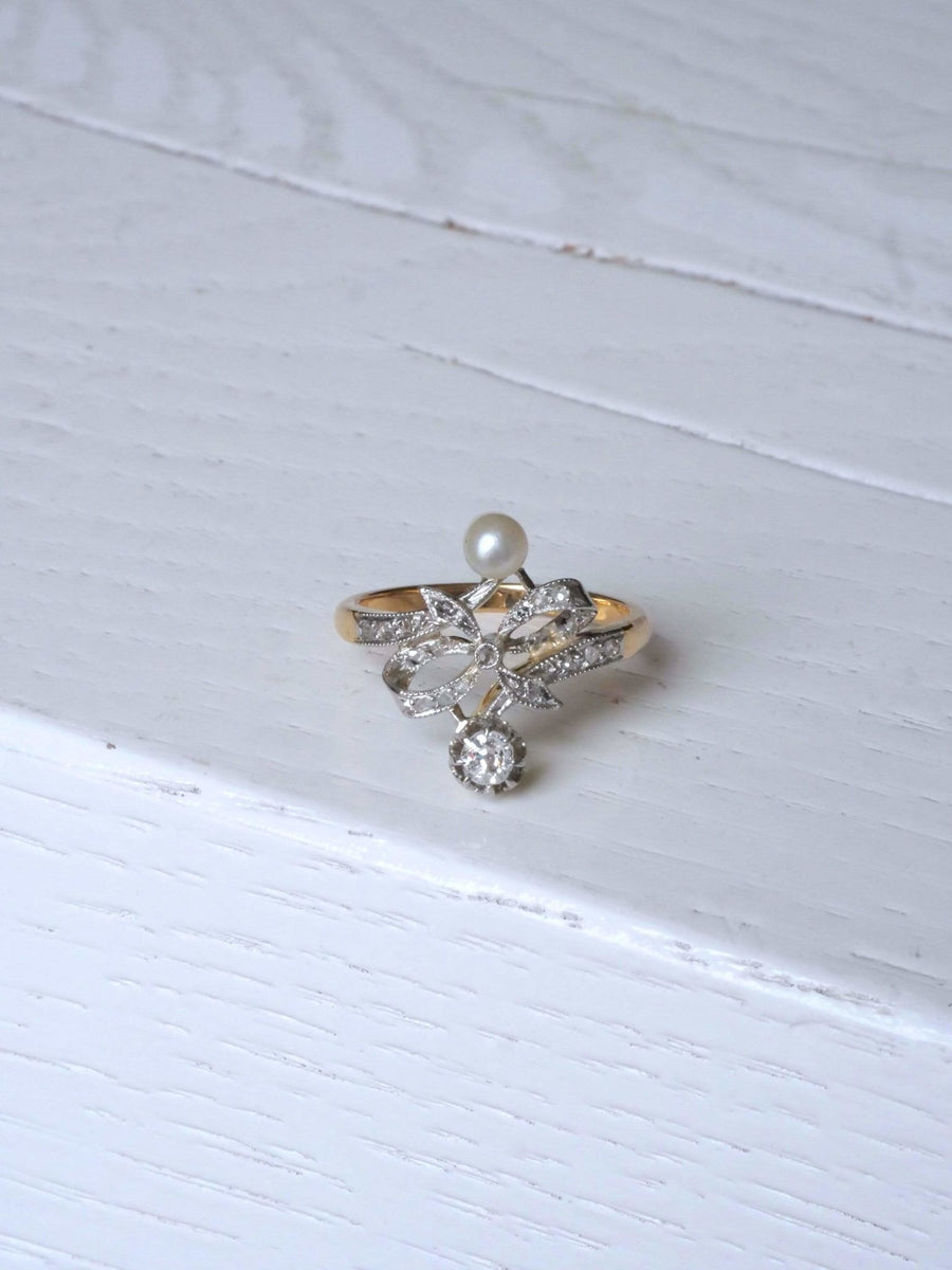 Pearl and Diamond Knot Ring - Penelope Gallery