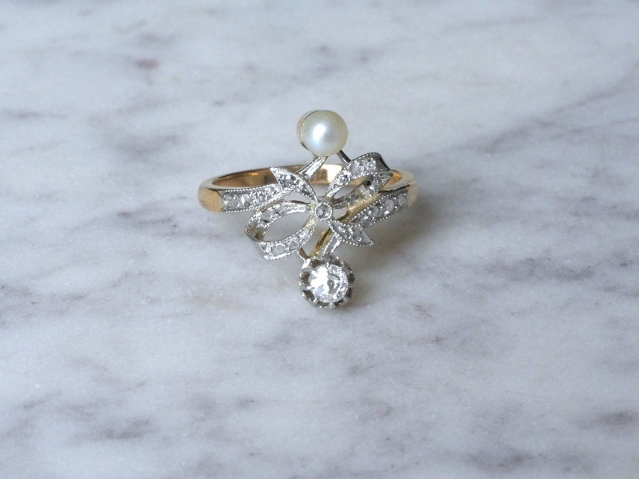 Pearl and Diamond Knot Ring - Penelope Gallery