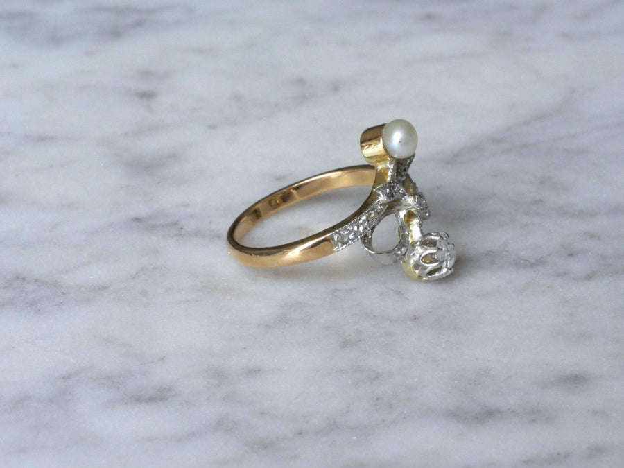 Pearl and Diamond Knot Ring - Penelope Gallery