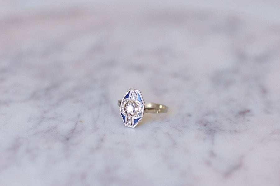 Octagonal Art Deco diamond and sapphire ring - Penelope Gallery