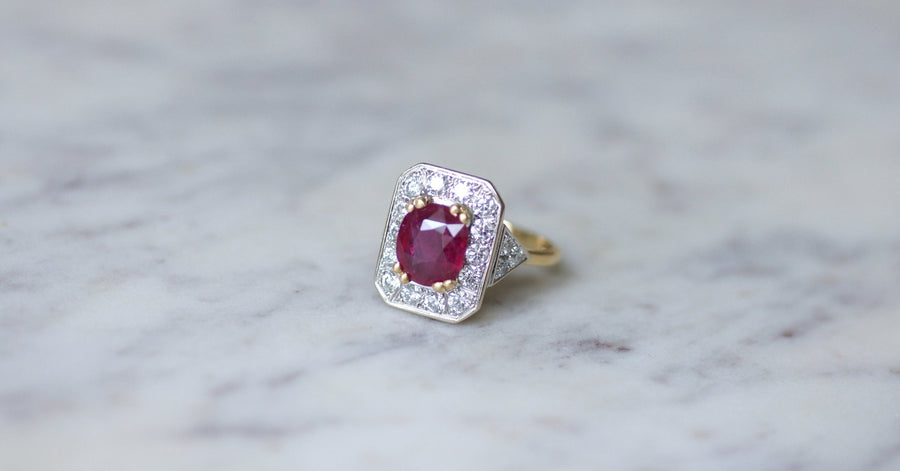 Octagonal Ruby and Diamond Ring - Galerie Pénélope