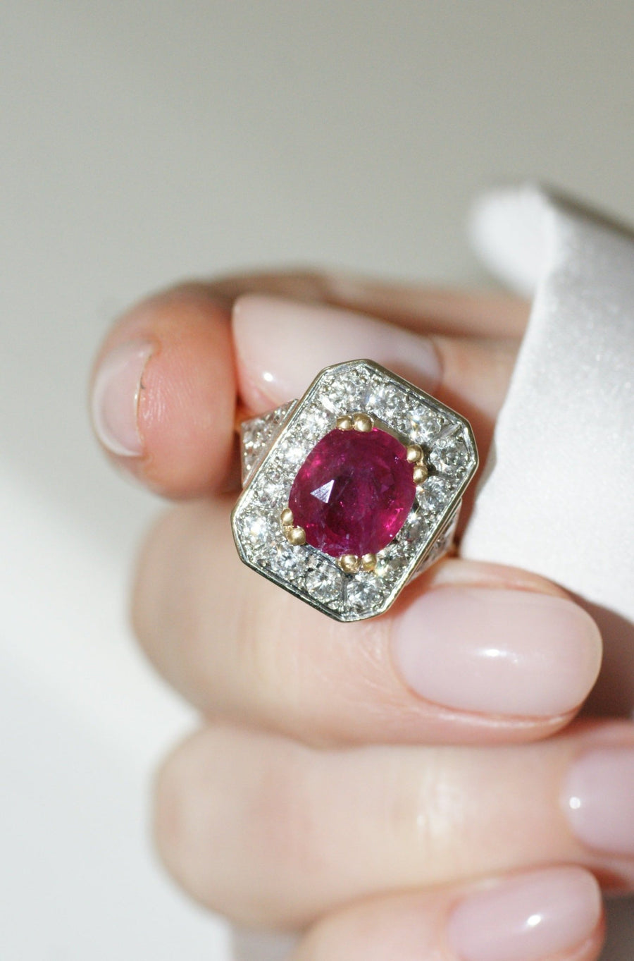 Octagonal Ruby and Diamond Ring - Galerie Pénélope