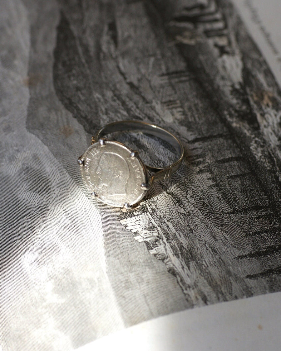 Ring Napoleon coin 20 cent Francs on white gold - Galerie Pénélope
