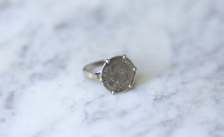 Ring Napoleon coin 20 cent Francs on white gold - Galerie Pénélope