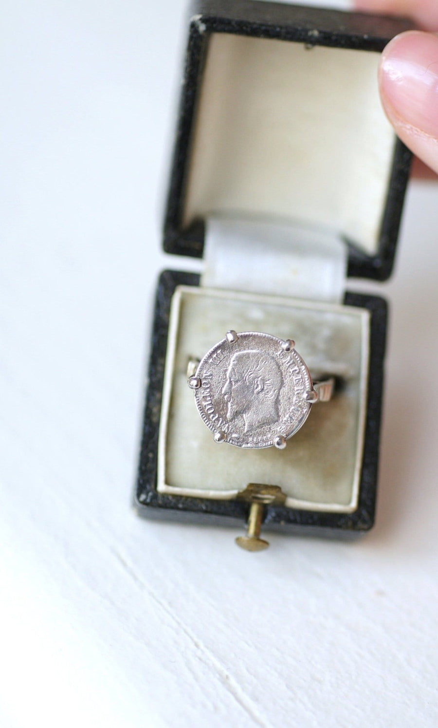 Ring Napoleon coin 20 cent Francs on white gold - Galerie Pénélope