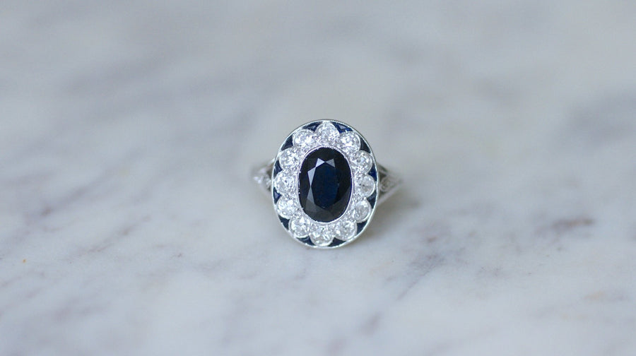 Art Deco Sapphire and Diamond pompadour ring - Galerie Pénélope