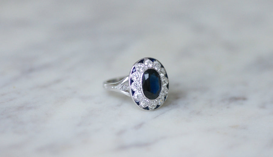 Art Deco Sapphire and Diamond pompadour ring - Galerie Pénélope