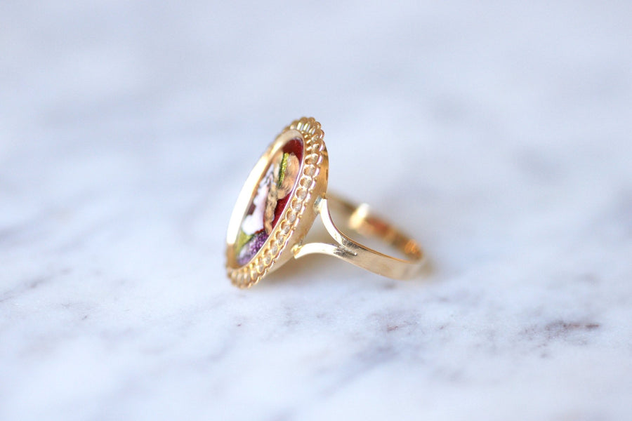 Antique pink gold and Limoges enamel portrait ring - Galerie Pénélope