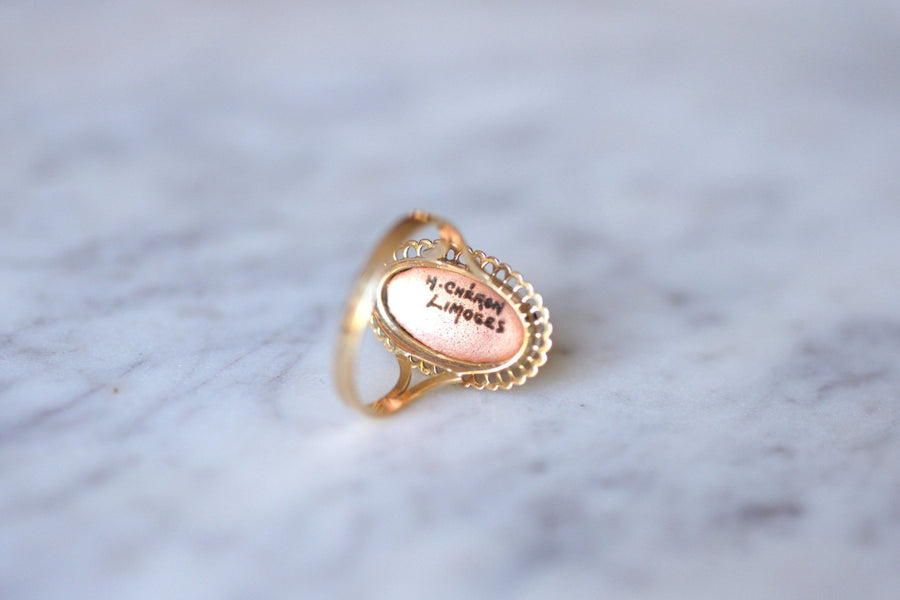 Antique pink gold and Limoges enamel portrait ring - Galerie Pénélope