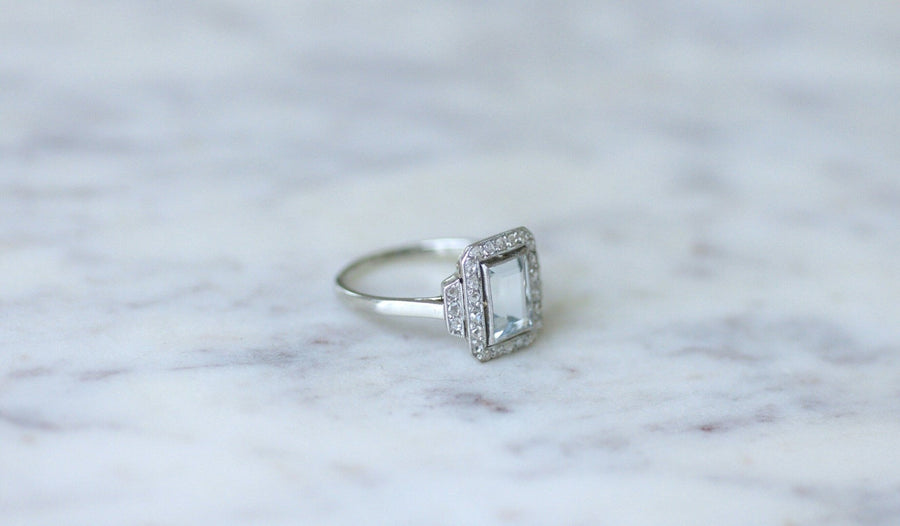 Rectangular Art Deco aquamarine and diamond ring - Galerie Pénélope