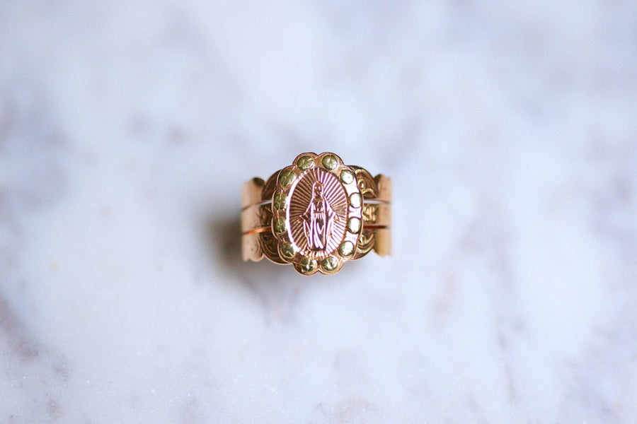 Regional antique Virgin Mary ring in yellow and pink gold - Galerie Pénélope