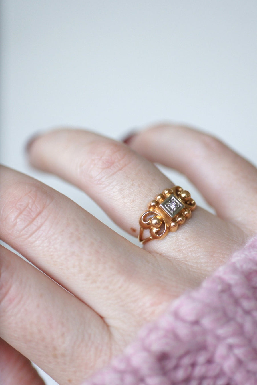 Pink gold and diamond retro ring - Penelope Gallery