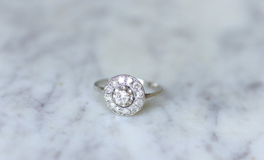 Art Deco round ring in platinum and diamonds - Penelope Gallery