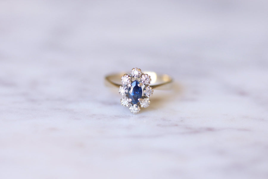 Sapphire ring surrounded by diamonds on white gold - Galerie Pénélope