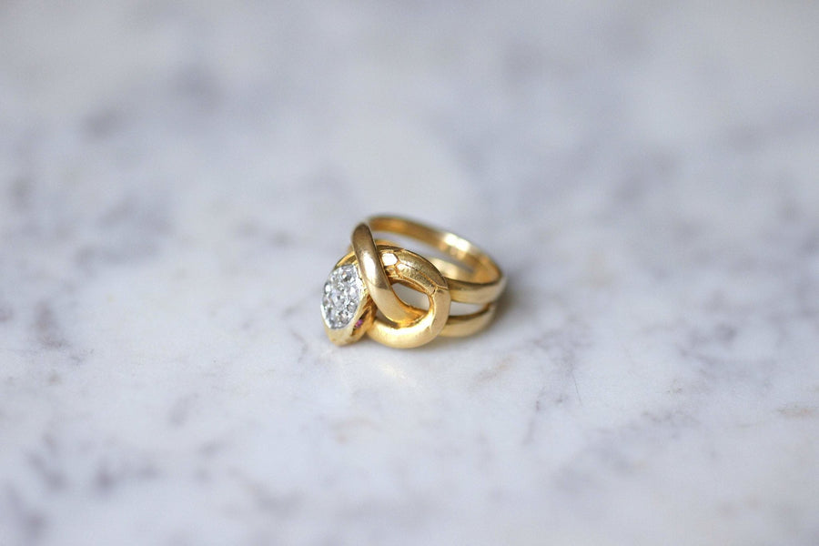 Yellow gold and diamonds Victorian coiled snake ring - Galerie Pénélope