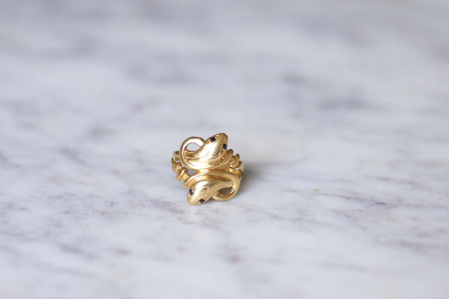 Gold and sapphire coiled snakes ring - Penelope Gallery
